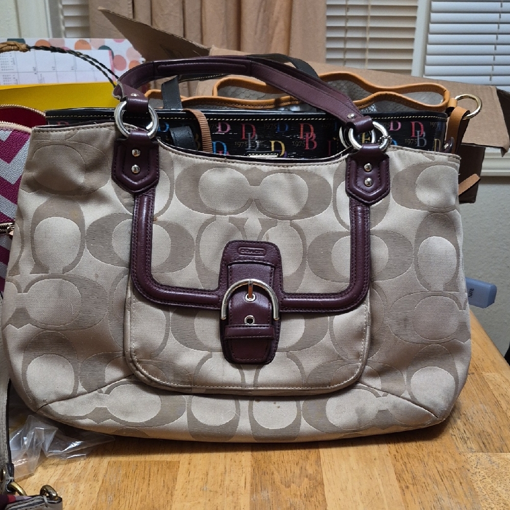 Coach Beige and Burgundy Shoulder Bag